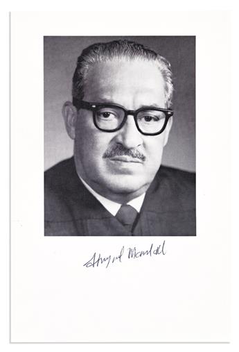 (CIVIL RIGHTS.) MARSHALL, THURGOOD. Three items: Photograph Signed * Signature on a First Day Cover * Signature on a small card.